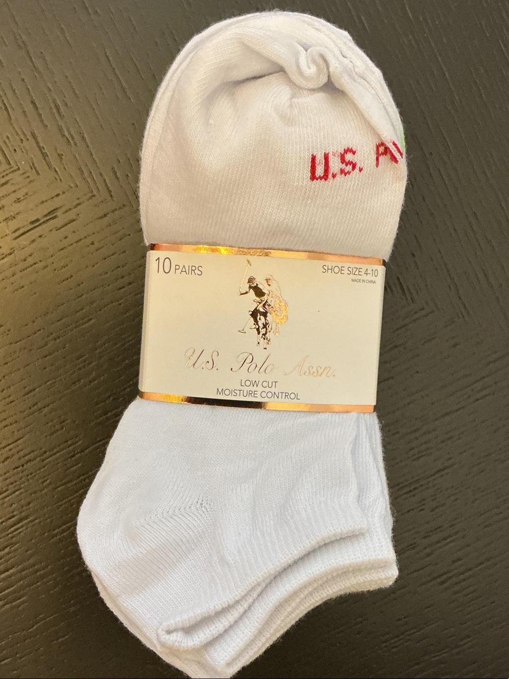 U.S. Polo Assn. White Low-Cut Athletic Socks with Red Logo (10 Pairs)